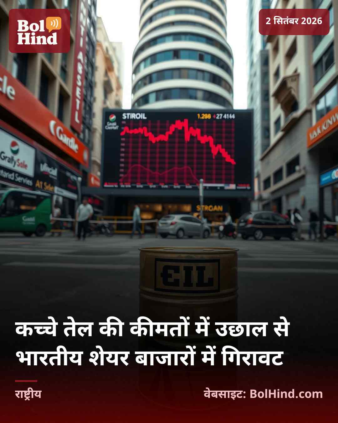 कच्चे तेल की कीमतों में उछाल से भारतीय शेयर बाजारों में गिरावट