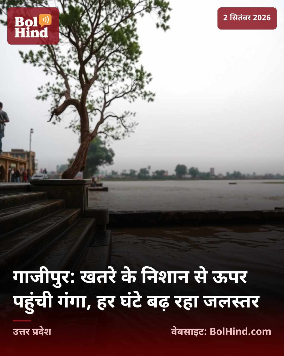 गाजीपुर: खतरे के निशान से ऊपर पहुंची गंगा, हर घंटे बढ़ रहा जलस्तर