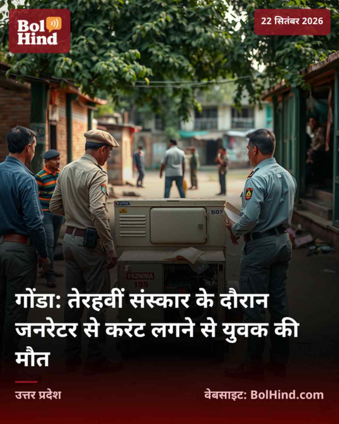 गोंडा: तेरहवीं संस्कार के दौरान जनरेटर से करंट लगने से युवक की मौत