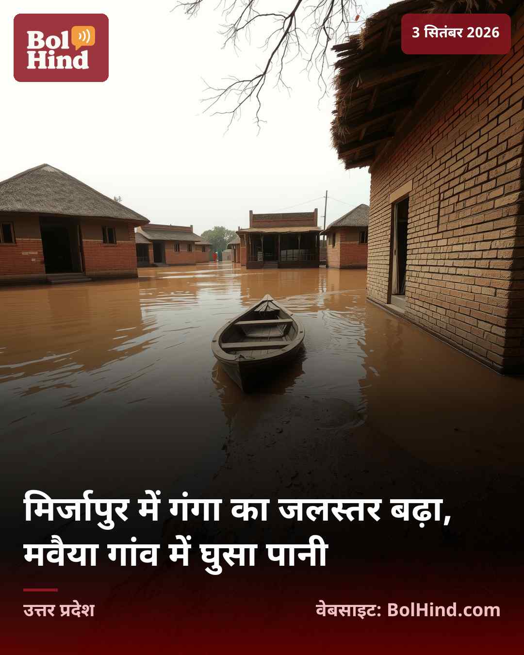 मिर्जापुर में गंगा का जलस्तर बढ़ा, मवैया गांव में घुसा पानी