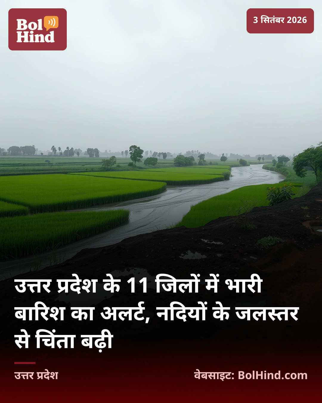 उत्तर प्रदेश के 11 जिलों में भारी बारिश का अलर्ट, नदियों के जलस्तर से चिंता बढ़ी