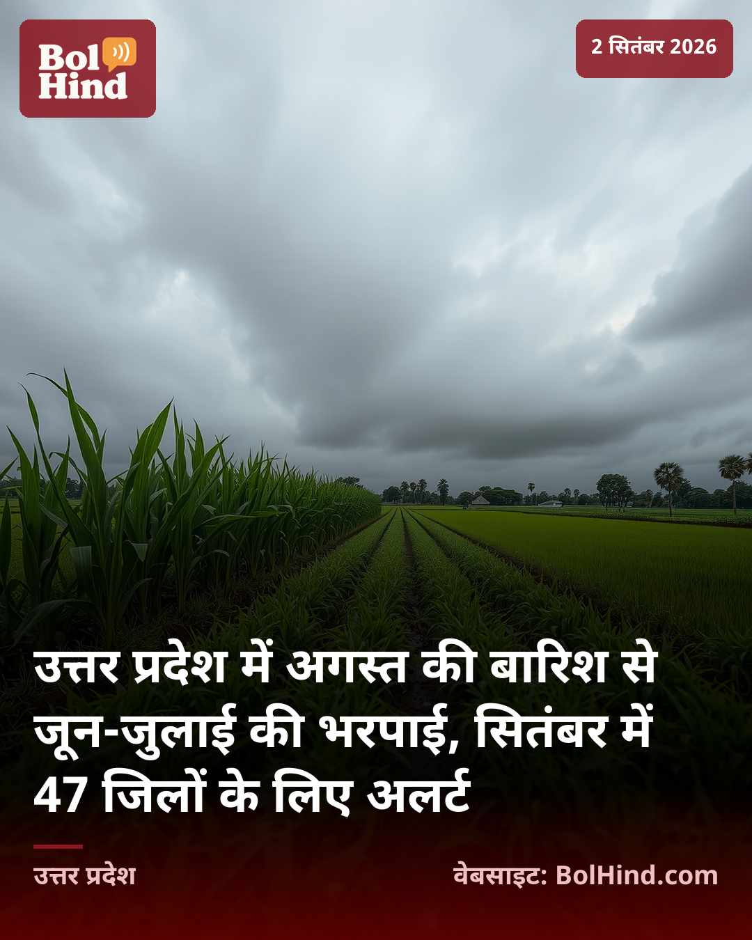 उत्तर प्रदेश में अगस्त की बारिश से जून-जुलाई की भरपाई, सितंबर में 47 जिलों के लिए अलर्ट