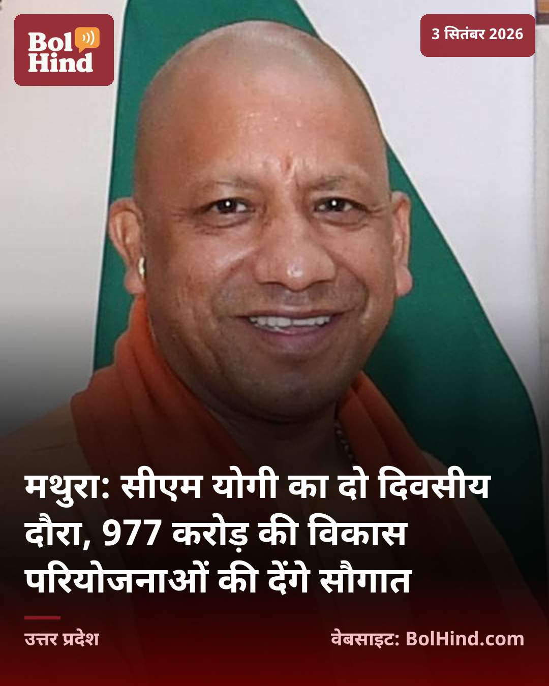 मथुरा: सीएम योगी का दो दिवसीय दौरा, 977 करोड़ की विकास परियोजनाओं की देंगे सौगात